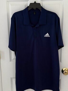 Men's Adidas Navy Blue Polyester Polo Shirt - XL